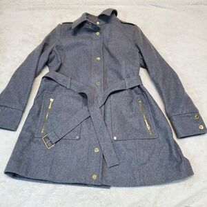 Michael Kors Gray Wool Blend Gold Zip Cozy Winter Classic Long Trench Coat XL‎